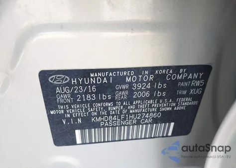 2017 Hyundai Elantra Value Edition from USA, damaged, VIN KMHD84LF1HU274860